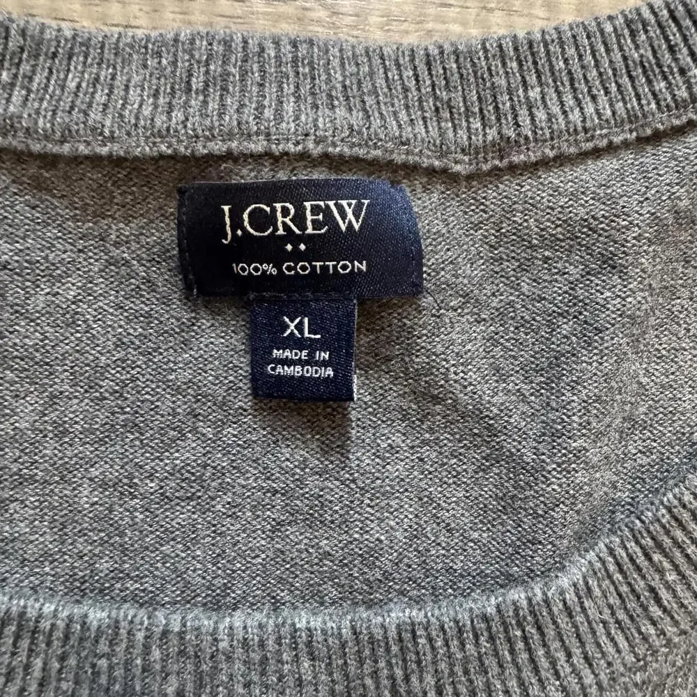 J.Crew Pullover Sweater‎ Chest Stripe Gray 100% Cotton XL Y2K Style Casual